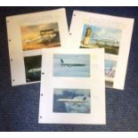 Vintage aviation postcards six set on descriptive A4 sheets includes Airspeed A65 Consul, Boeing