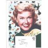 Doris Day signed 6x4 white card. Dedicated. Good Condition. All signed pieces come with a