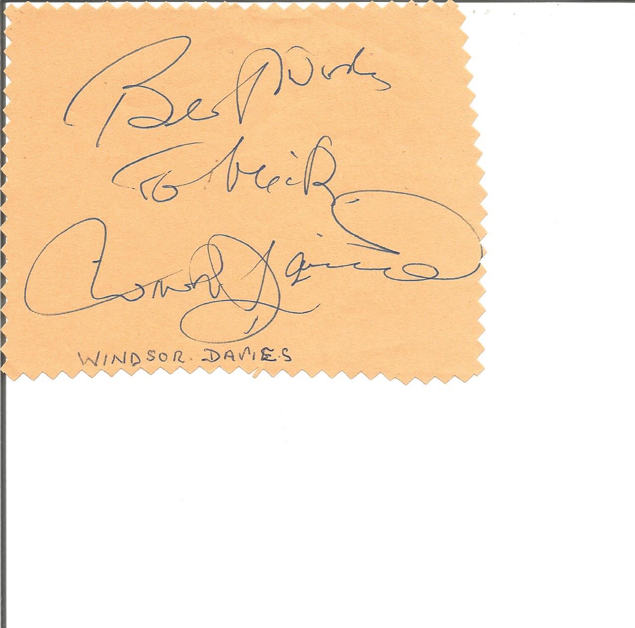 Windsor Davies signed album page, 28 August 1930 – 17 January 2019, was a Welsh actor who