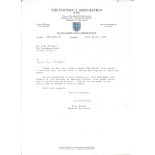 Ted Croker typed signed letter to WW2 author Alan Cooper on Football Association letterhead 1985.