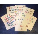 World stamp collection. 170+ stamps on loose album pages. Includes stamps from Argentina, China,