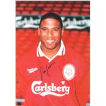 John Barnes signed 16x12 colour photo in Liverpool kit. Good Condition. All signed pieces come