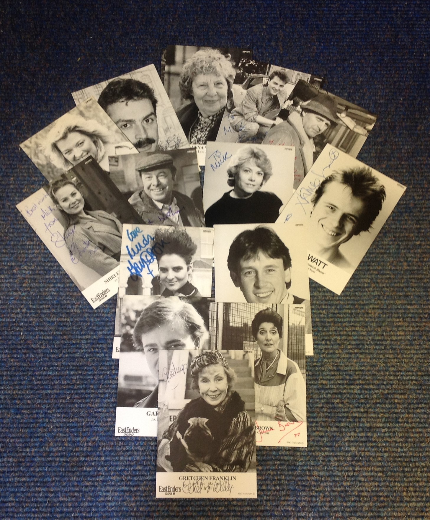 Eastenders signed 6x4 b/w photo collection. Contains 15 photos. Includes Gretchen Franklin, June