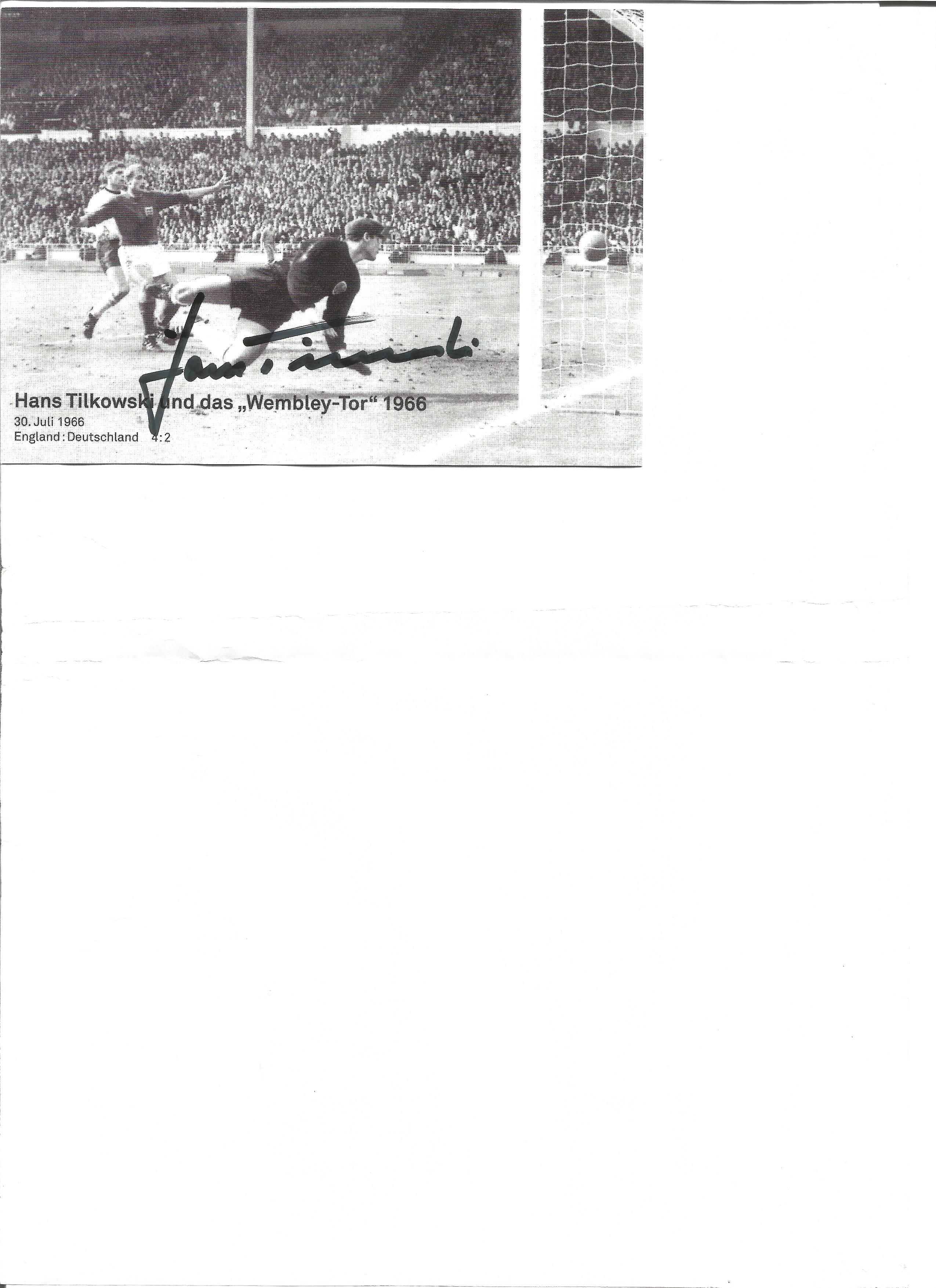 Football Autographed Hans Tilkowski Photo-Card, Depicting A Superb Image Showing The German