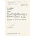 Leonard Cheshire VC typed signed letter to WW2 author Alan Cooper regarding looking for Cyril Ratner