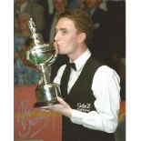Snooker Ken Docherty signed 10x8 colour photo with the Embassy World Championship trophy. Good
