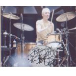 Rolling Stones - Charlie Watts signed 10 8 photo playing drums. Good Condition. All signed pieces