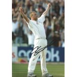 Cricket Andrew Freddie Flintoff signed 12x10 colour celebration photo from 2005 Ashes series. Good