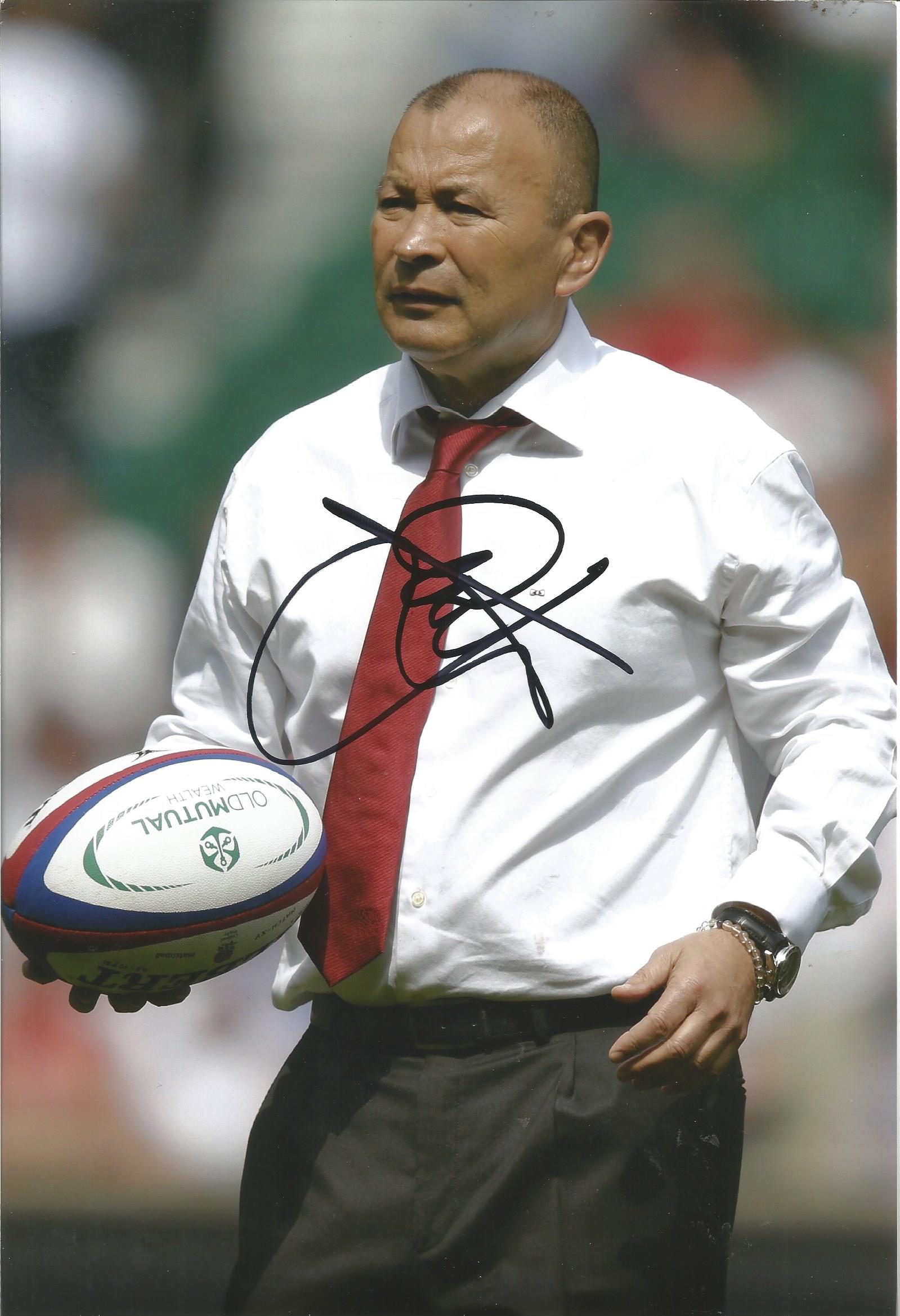 Eddie Jones Signed England Rugby 8x12 Photo. Good Condition. All signed pieces come with a