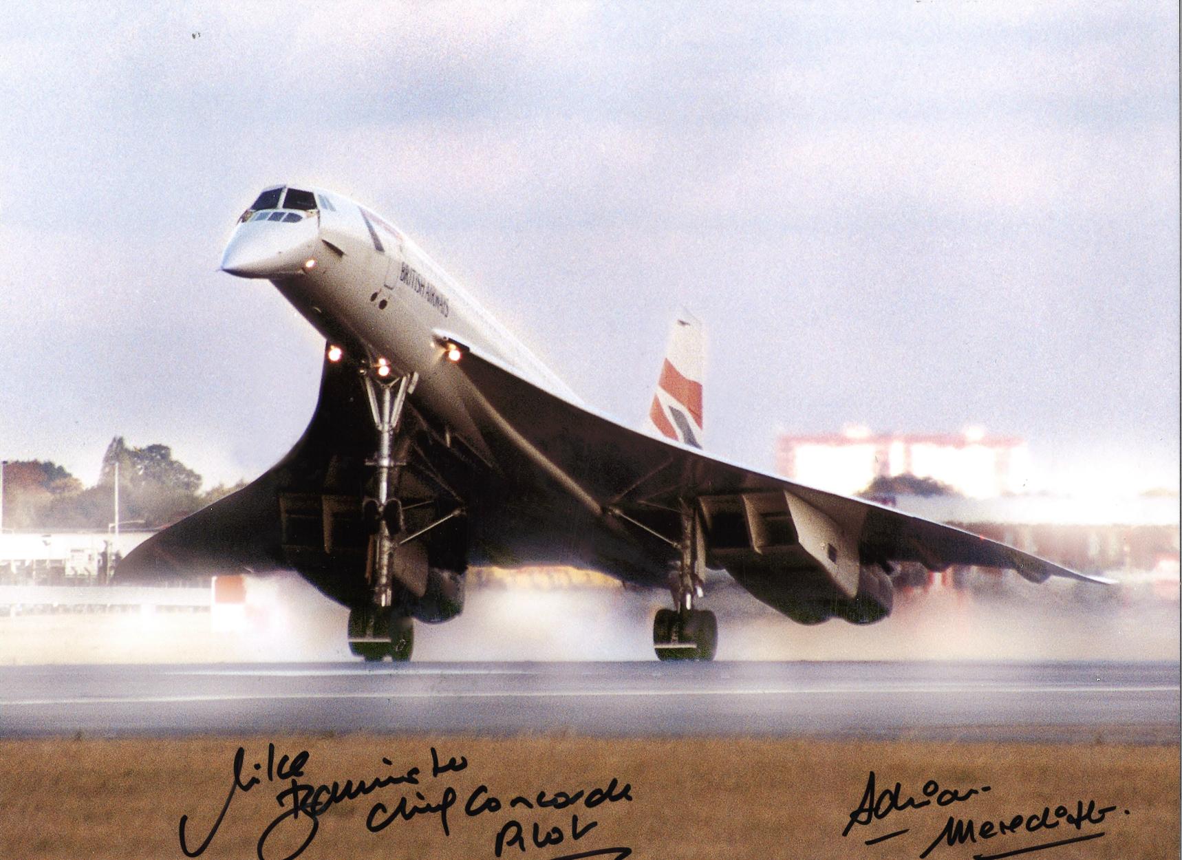 Mike Bannister and Adrian Meredith signed 16x12 Concorde photo. Slight indentations to photo but