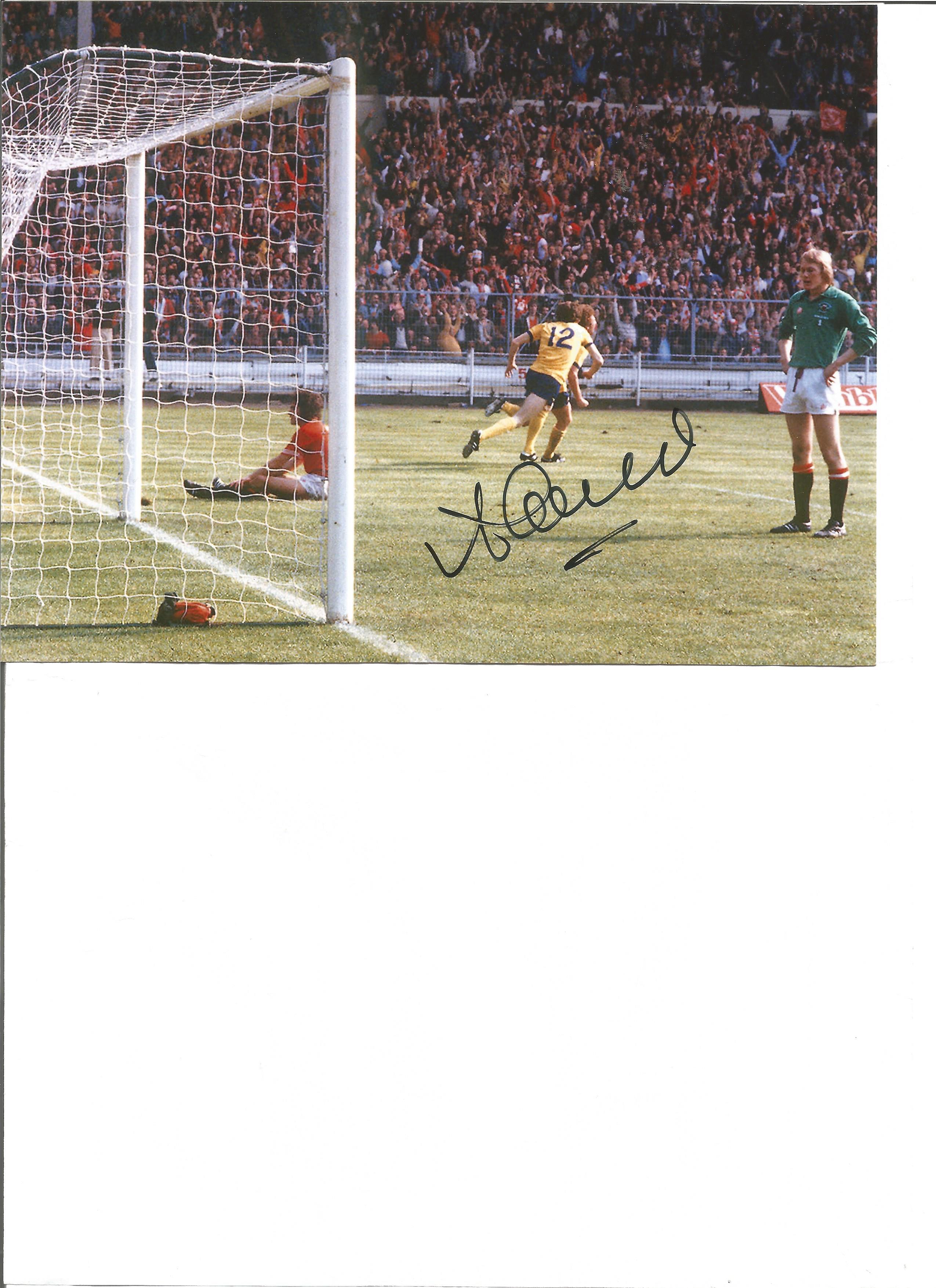 Football Autographed Alan Sunderland Photo, A Superb Image Depicting The Arsenal Centre-Forward