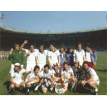 Geoff Pike signed 8x10 colour football photo pictured with his West Ham team mates after their win