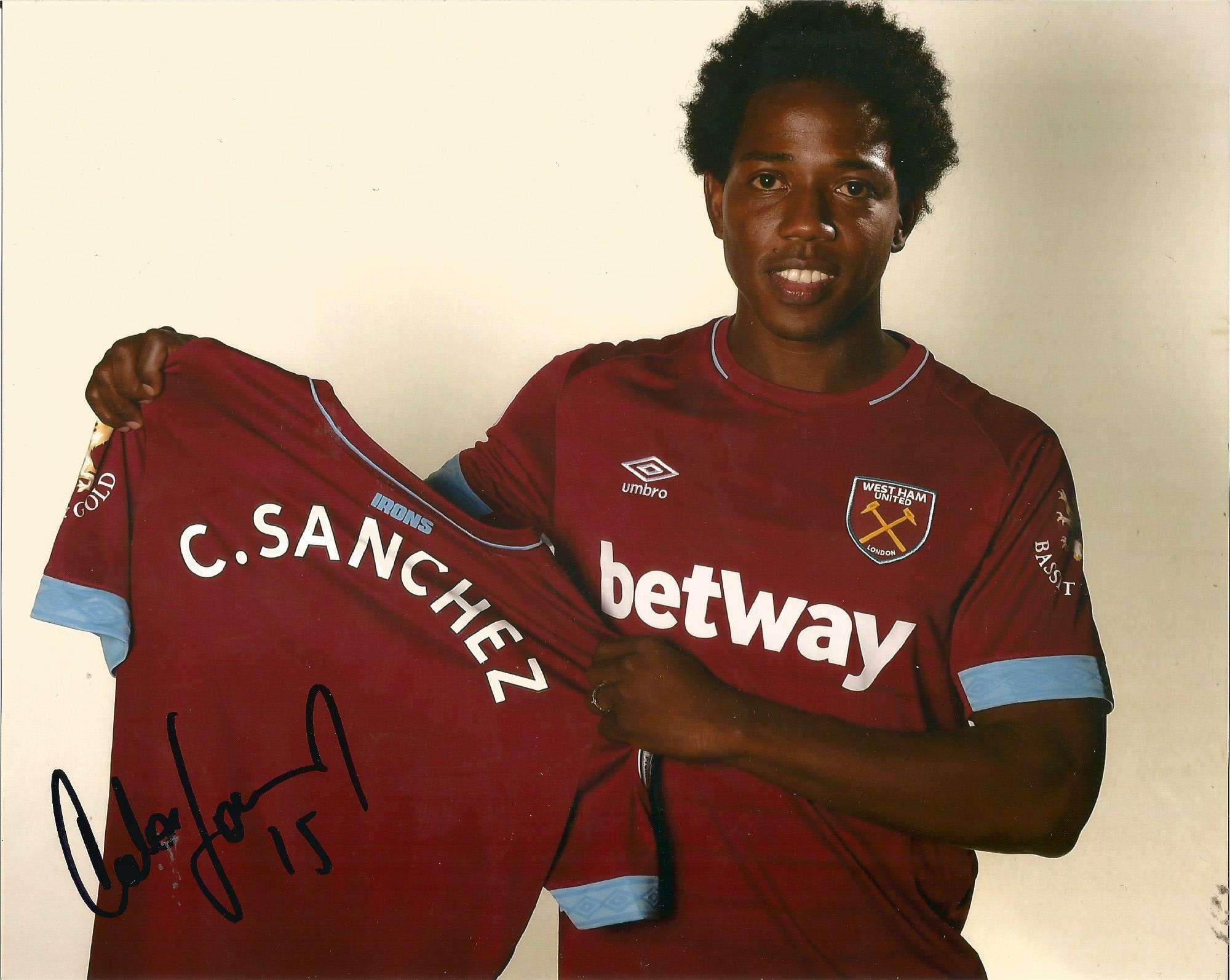 Carlos Sanchez West Ham signed 10x8 colour football photo. Good Condition. All signed pieces come