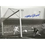 Gary Sprake signed 8x12 b/w football photo pictured in action for Leeds United. Good Condition.