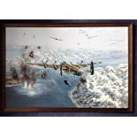 World War Two Original painting 38x26 Sinking of the Tirpitz on hardboard affecting quality of image
