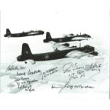 World War Two 10X8 Stirling b/w photo signed by 8 Bomber command veterans W/O Phil Bates 149 Sqd,