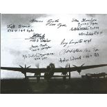 World War Two 6x8 Lancaster b/w photo signed by 10 Bomber command veterans F/O Jeff Brown 576/49