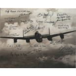 World War Two 10x8 Lancaster b/w photo signed by 20 Bomber command veterans F/O Jeff Brown 576/149