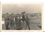 World War Two SS German Generals Herbert Otto Gille and Felix Steiner signed 4x3 b/w photo c/w