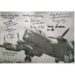 World War Two 10x7 Lancaster b/w photo signed by 11 Bomber command veterans W/O Bob Denwood 547/