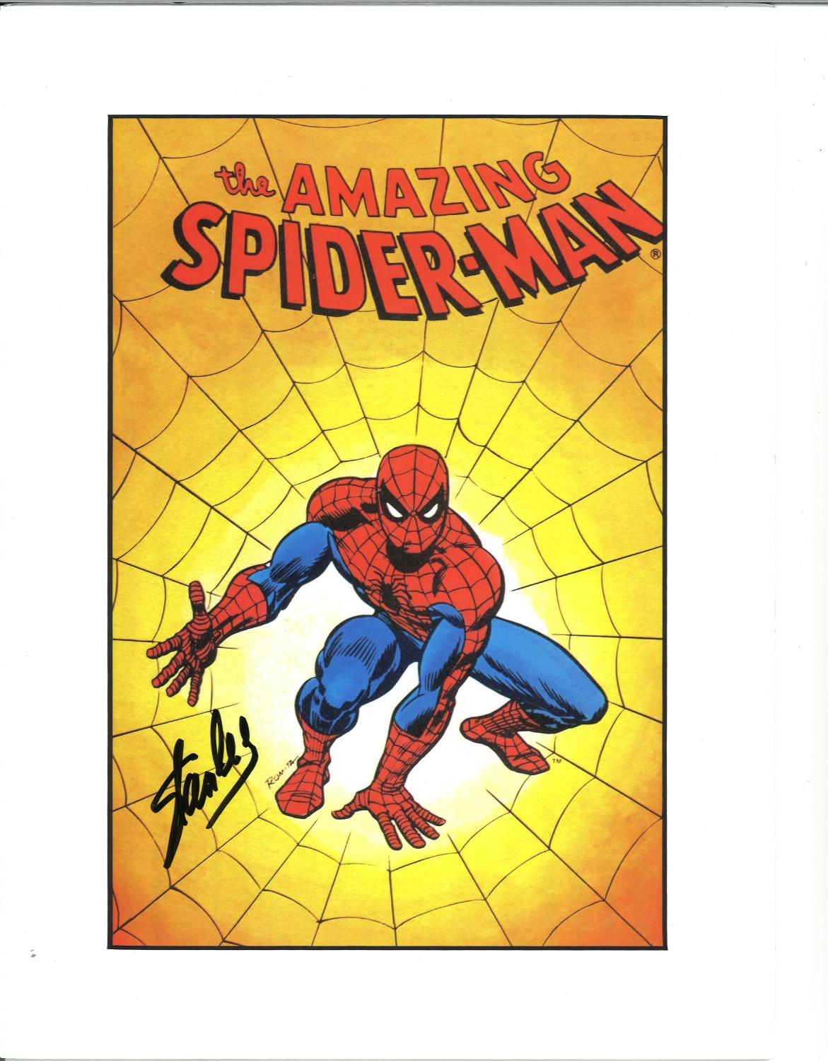 Stan Lee signed 16x12 colour Amazing Spider-man poster. Mounted. Good Condition. All signed pieces