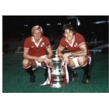 Football Autographed Jimmy Greenhoff , Stuart Pearson Photo, A Superb Image Depicting The Players