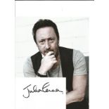 Julian Lennon signed white card with 10x8 colour photo. Good Condition. All signed pieces come