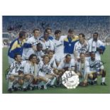 Football Autographed Leeds United Photo, A Superb Image Depicting Leeds United Players Posing With