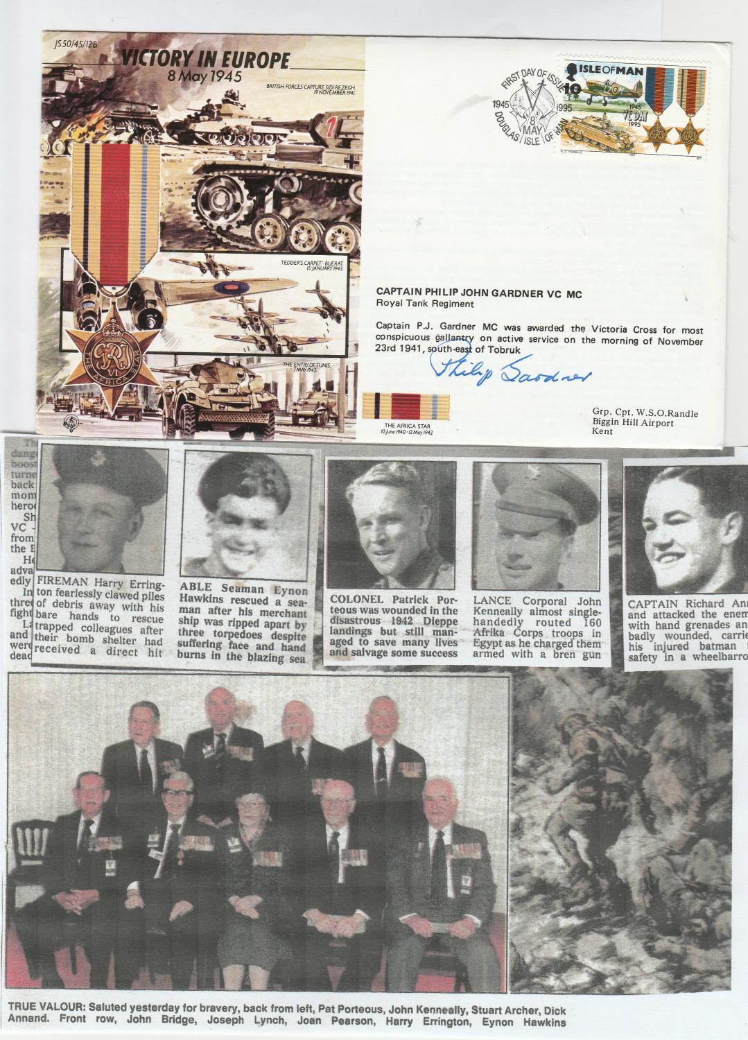 Commemorative FDC JS50, 45, 12B 'Victory In Europe' 8 May 1945. Victoria Cross awarded to Capt