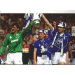 Graeme Sharp and Neville Southall signed 12x8 colour photo. Good Condition. All signed pieces come