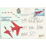 Red Arrows scarce 1975 team signed cover. Flown by Gnat from Jersey to RAF Kemble, signed by all