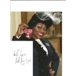 Patti Boulaye signed white card with 10x8 colour photo. Good Condition. All signed pieces come