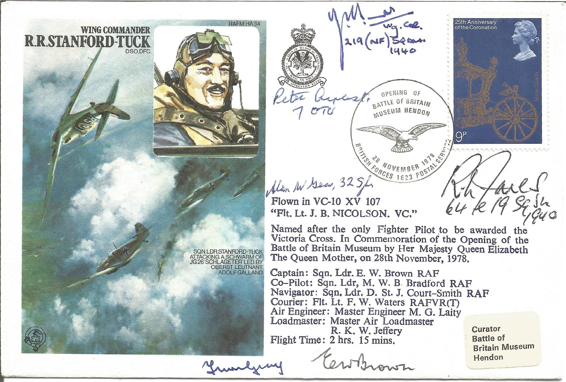 Six WW2 Battle of Britain pilots signed cover. Wing Commander R. R. Stanford-Tuck signed RAF