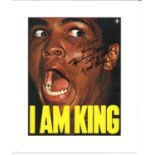 Muhammad Ali signed colour I am King picture. Mounted to approx 16x12. Dedicated. Good Condition.