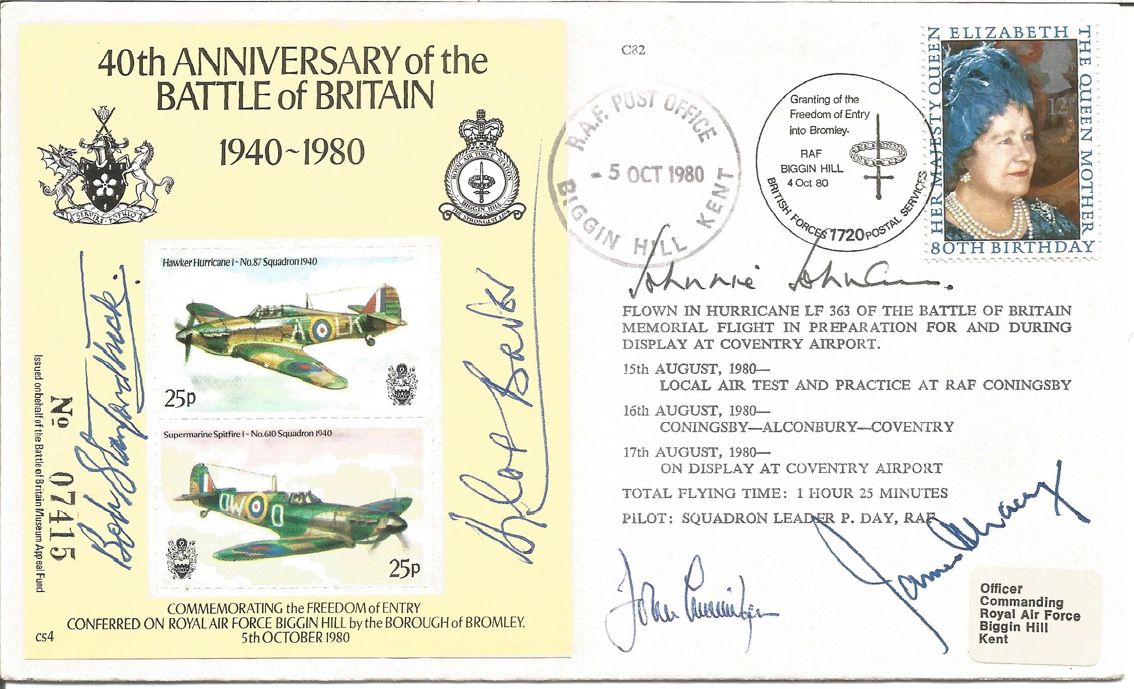 40th Anniversary of the Battle of Britain 1940-1980 signed RAF cover No 476 of 1000. Flown in