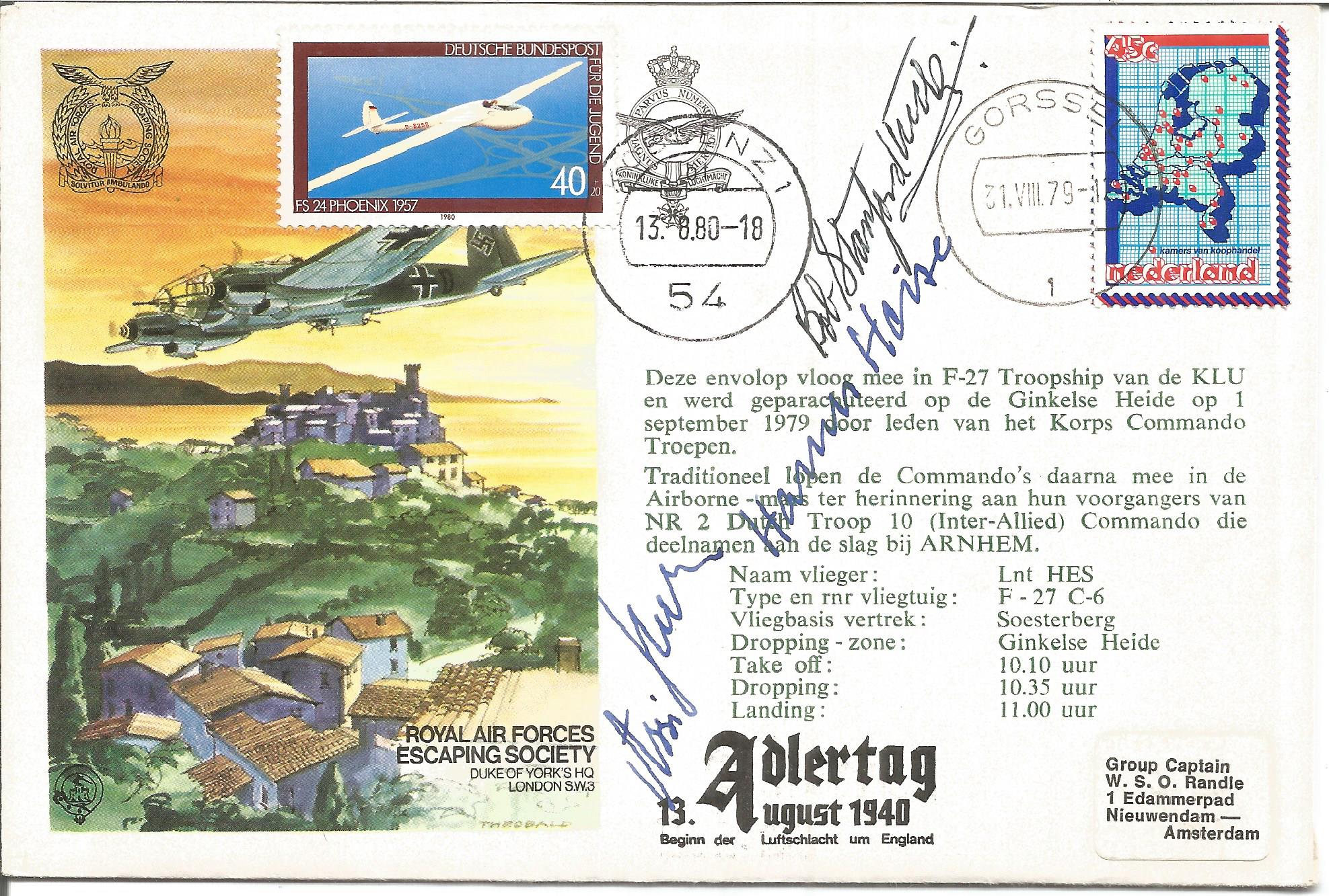 R. A. F. E. S. Aldertag 19-August-1940 signed RAF cover No 8 of 9. Reflown in BAC-111, G-BDAS from