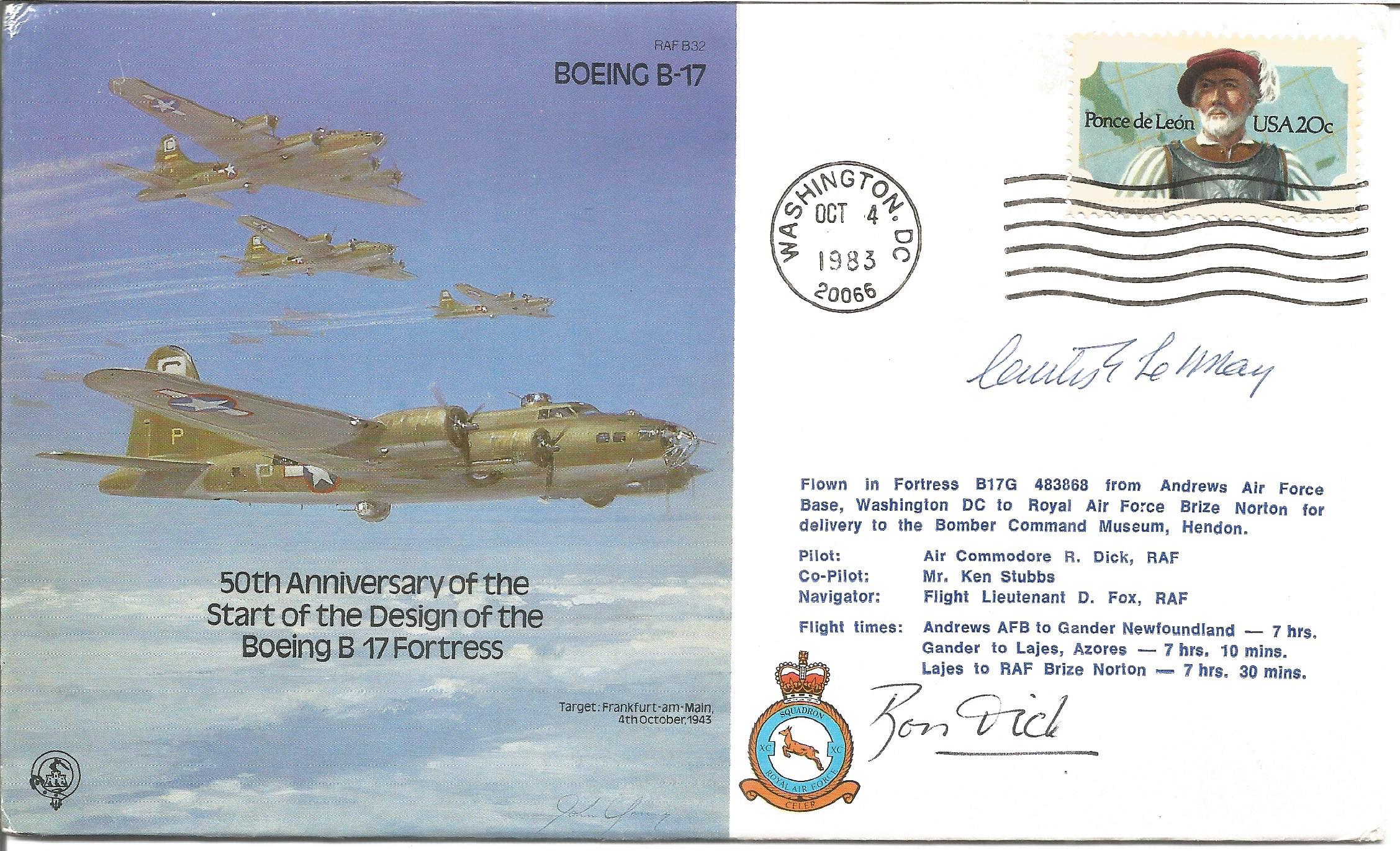 50th Anniversary of the Start of the Design of the Boeing B 17 Fortress signed RAF cover No 1219