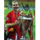 Football Autographed Paul Scholes Photo, A Superb Image Depicting Scholes Posing With The