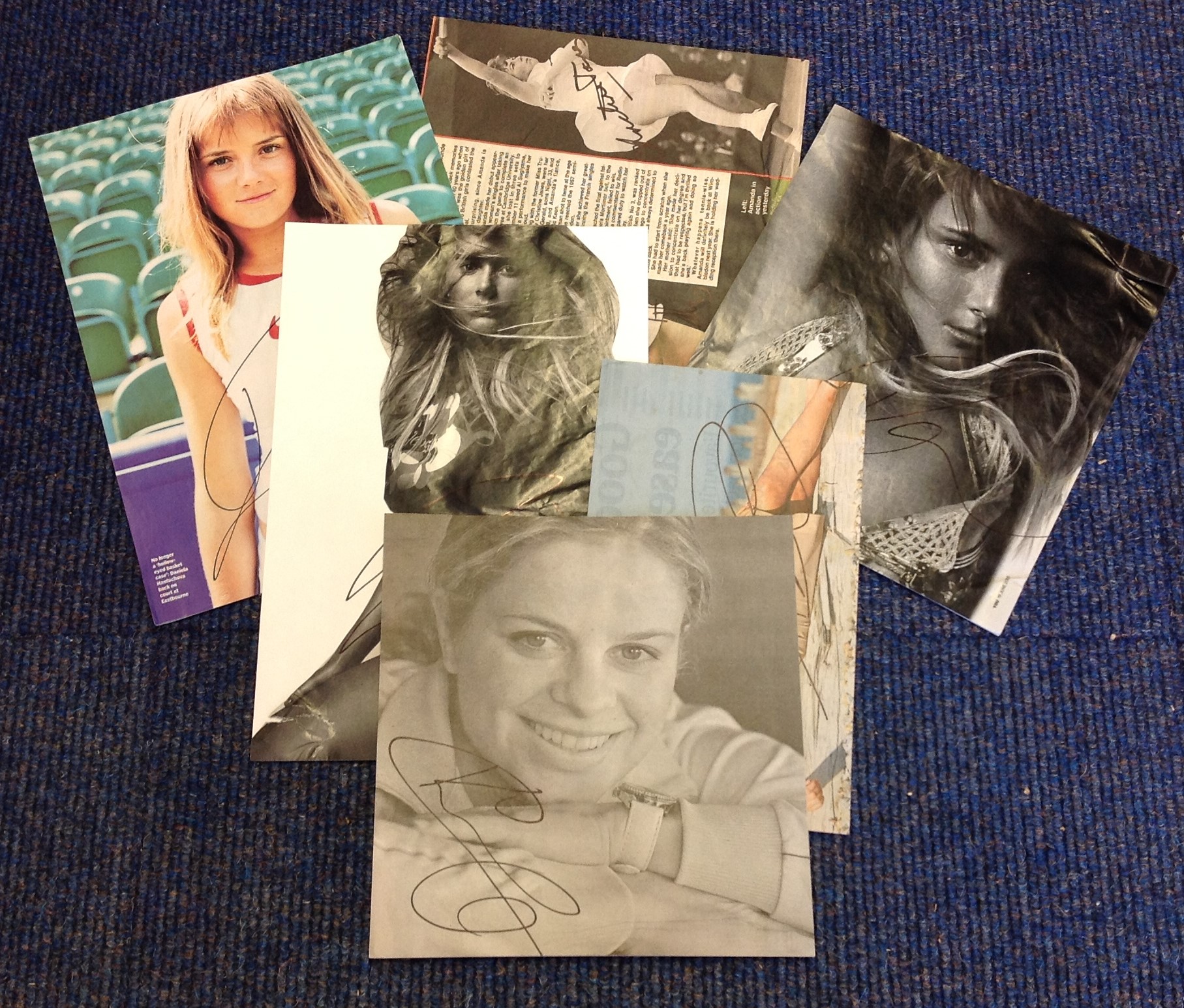 Tennis signed collection. 6 items mainly newspaper photos. Signatures include Kim Clijsters,