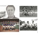 Football 5 Signed Photos Johnny Haynes, Alan Sunderland, Geoff Hurst, Joey Jones & Sylvan