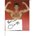 Charlie Magri signed white card with 10x8 colour photo. Former British professional boxer. Good