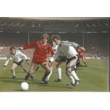 Football Autographed Kevin Moran Photo, A Superb Image Depicting Manchester United's Centre-Half