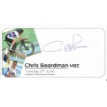 Chris Boardman MBE signed commemorative envelope. Good Condition. All signed pieces come with a