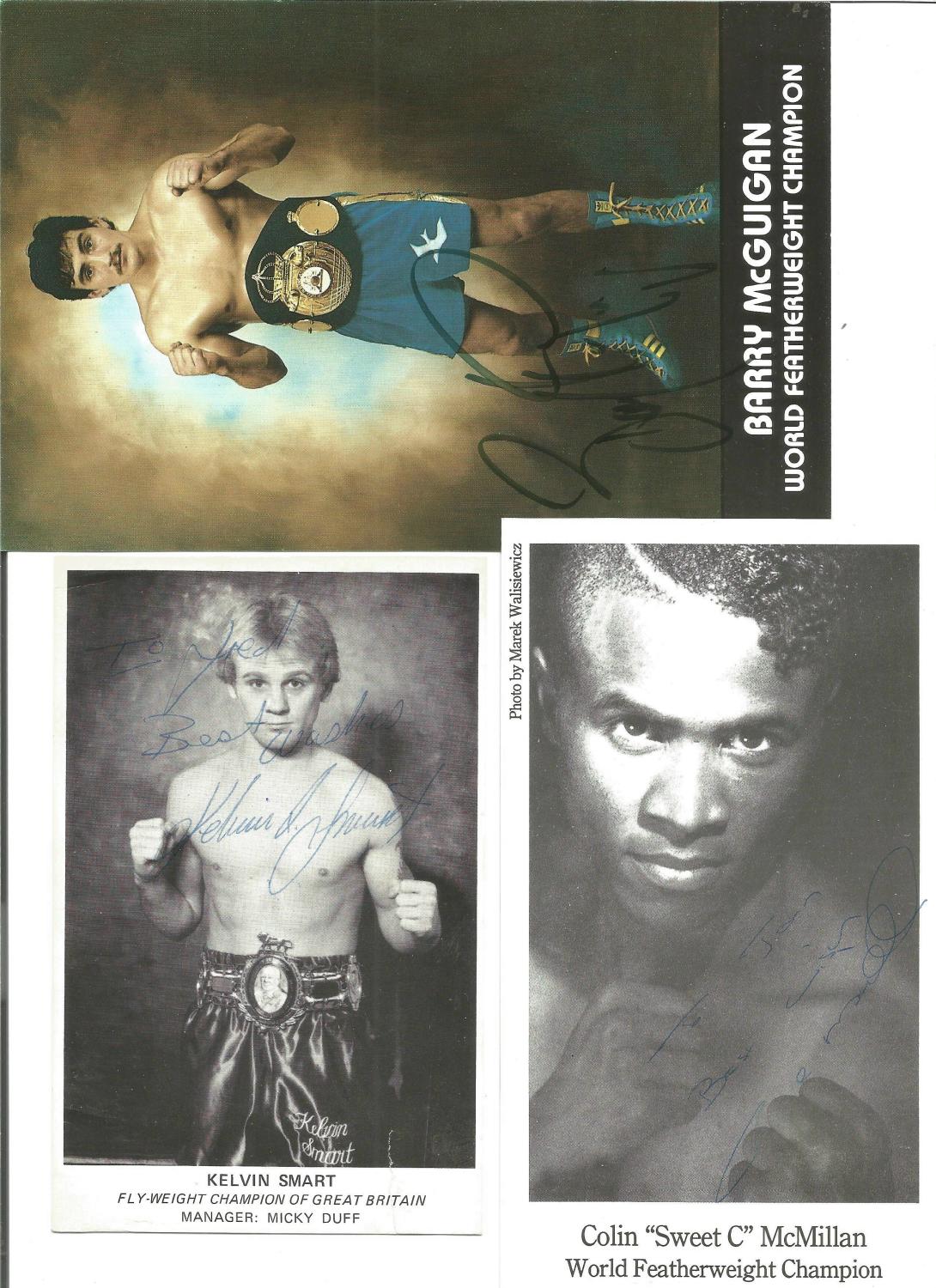 Boxing 3 Signed Photos Barry Mcguigan, Colin Mcmillan & Kelvin Smart. Good Condition. All signed