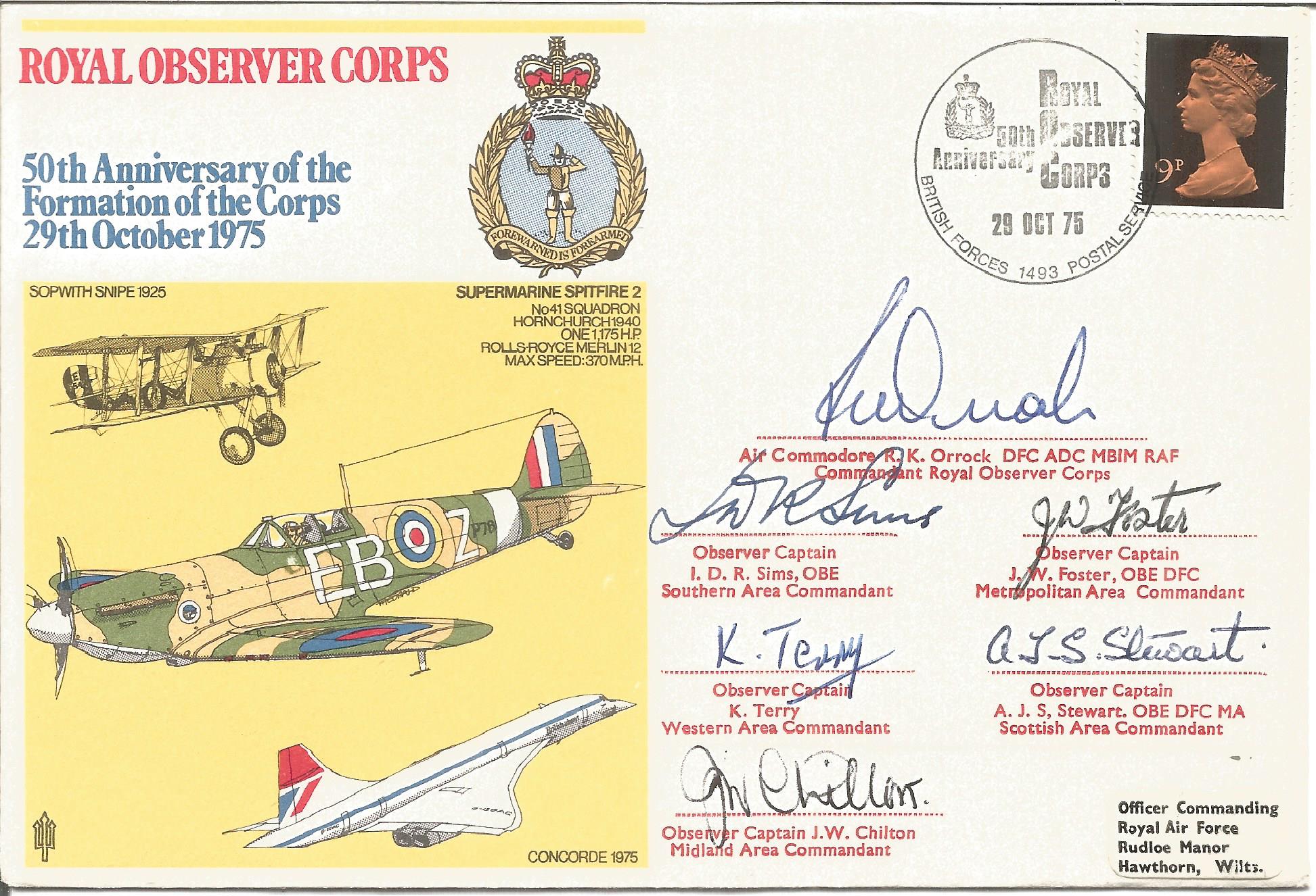 Royal Observer Corps 50th Anniversary of the Formation of the Corps 29th October 1975 multi signed