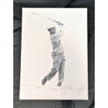 Ben Hogan pencil illustration. Signed only by the artist. Numbered 56 of 250. Good Condition. All