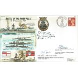 Battle of the River Plate 50th ann cover JS50, 39, 3 signed by HMX Exeter veterans Cdr R B