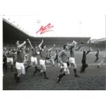 Football Autographed Alex Forsyth Photo, A Superb Image Depicting Manchester United Players On A Lap