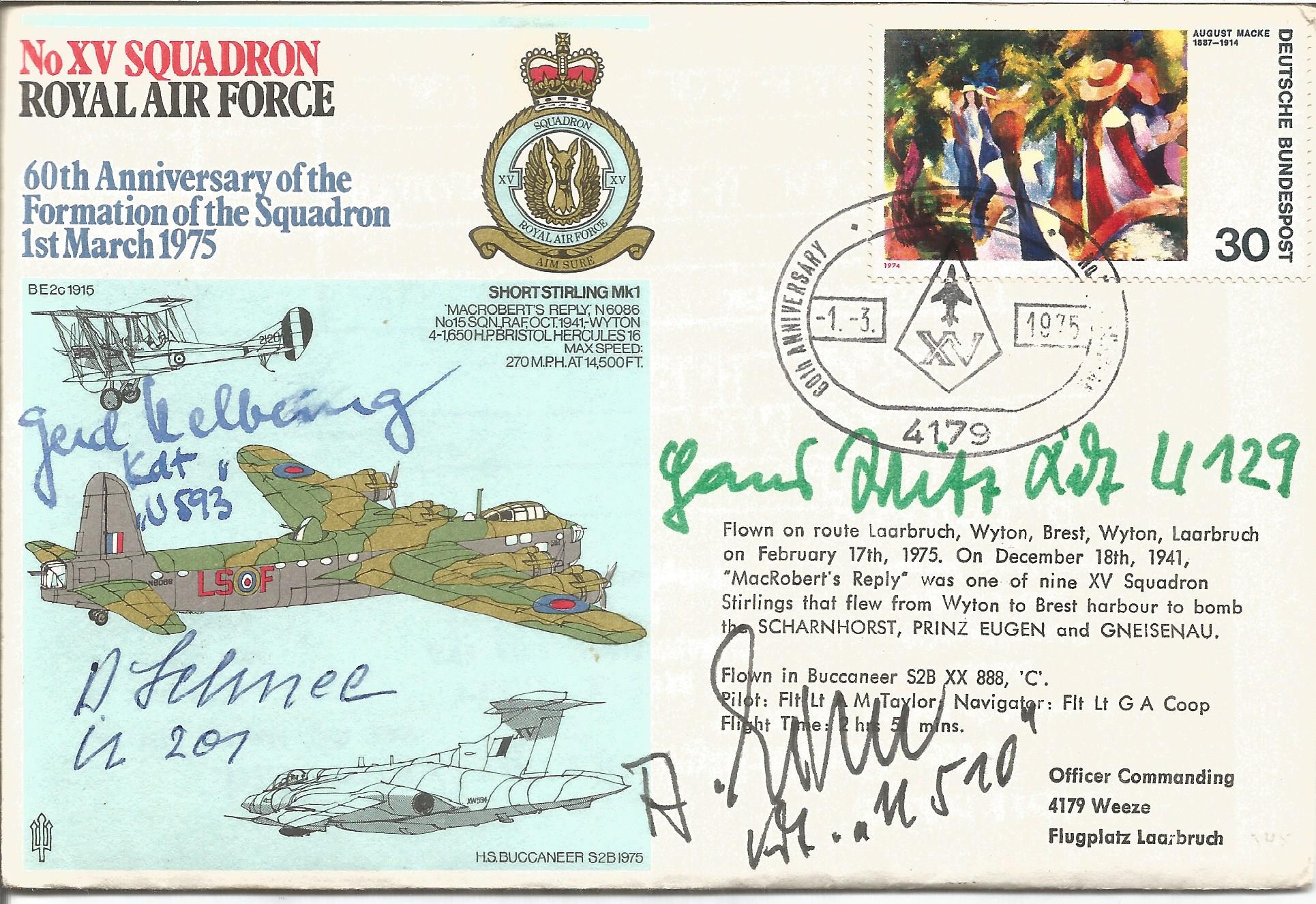 WW2 Luftwaffe aces multiple signed RAF cover. No XV Squadron Royal Air Force signed RAF cover 60th