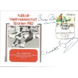 Matt Busby and Bruce Rioch signed FDC in German for the Peru - Cameroon game. Espana 82 stamp with